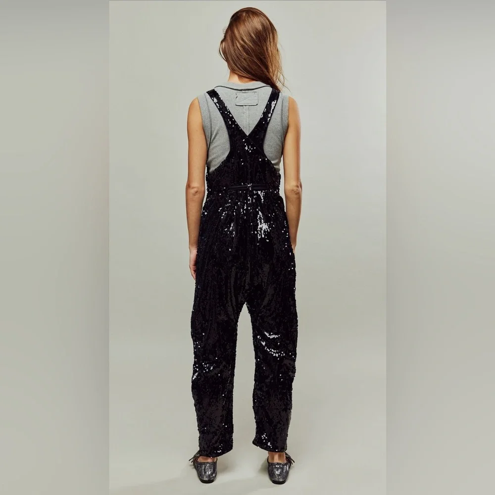 Free People Sparkling Black Sequin Jumpsuit
